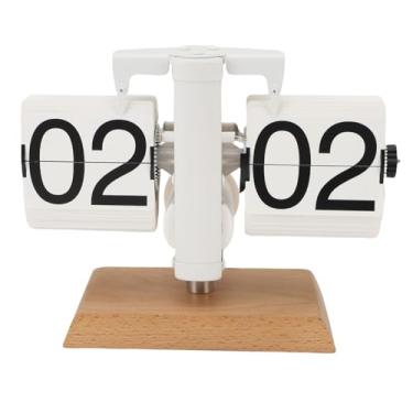 Imagem de Bewinner Relógio de Mesa Retro Flip, Página Automática que Gira Relógio Mecânico Vintage Alimentado por Bateria, Flip de Aço Inoxidável 24h Decoração de Mesa de Escritório Em (Branco)