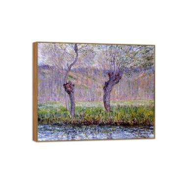 Imagem de BMZFYBS Claude Monet Famosas Impressões em Tela de Parede Prontas para Pendurar - Salgueiros na Primavera-Quadro de Madeira para Decoração de Sala de Estar 30 x 35 cm 12 x 13 pol