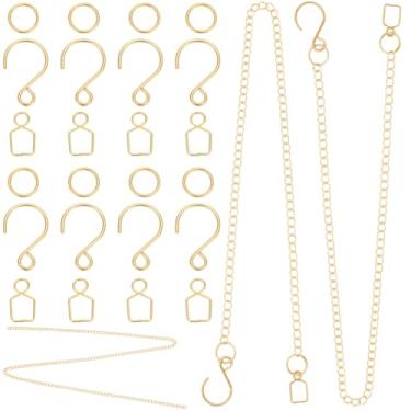 Imagem de SOFPLATE 1 caixa de ganchos de aço inoxidável em forma de S kit de corrente apanhadora de sol dourado com clipes anéis de salto janela 6 m correntes de suspensão e ganchos para pingentes de bola de