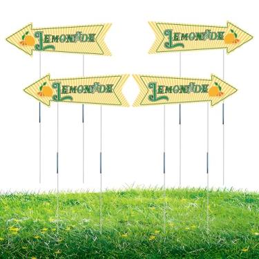 Imagem de Sinais de jarda de limonada dupla face com estacas extralongas de 68,5 cm, sinais de flecha de plástico corrugado resistente a UV e água para suporte de limonada, venda de quintal, decoração externa
