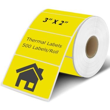 Imagem de Etiquetas térmicas amarelas de 7,6 cm x 5 cm, adesivos para impressora térmica, etiqueta térmica direta autoadesiva de inventário multiuso para pequenas empresas (500 etiquetas/rolo)