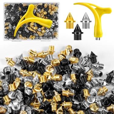 Imagem de YUNVI Espigões de pista de 3/40.6 cm, 200 peças de espigões de pirâmide de aço inoxidável com chave para pista e cross country, substituição para tênis de corrida curto Sprint Sports