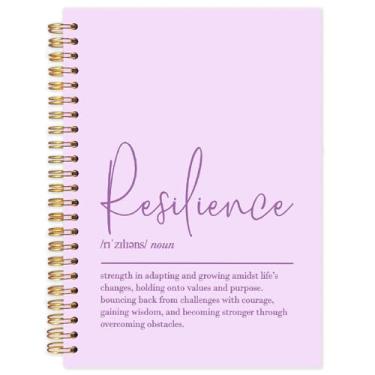 Imagem de Yhtrg Cadernos espirais inspiradores de definição de resiliência, caderno de citação motivacional roxo, diários positivos para escrever, caderno de dicionário de resiliência para anotações, 14 x 21 cm