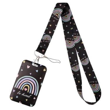 Imagem de Cordão de crachá de arco-íris fofo para crachá de identificação, seja gentil para o trabalho e escola, escola, amor, coração, preto, chaveiro para mulheres, meninas, crianças, enfermeiras, professoras