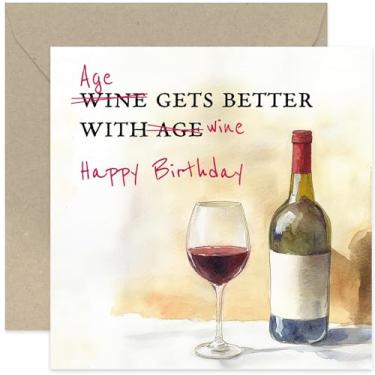 Imagem de Cartões de aniversário engraçados para amantes de vinho - "Age Gets Better With Wine" Cartão de aniversário divertido com tema de vinho - Presentes para bebedores de vinho - Cartão de aniversário