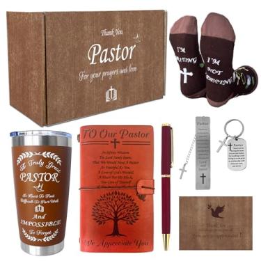 Imagem de Conjunto de 8 peças de presente de agradecimento de pastor inclui meias de copo de aço inoxidável de 590 ml, marcadores de livro, chaveiros, caneta, cartão de agradecimento para caixas de presente