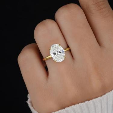 Imagem de 1 peça 1CT-8CT brilhante aliança de noivado oval para mulheres anel promessa eternidade joia fina presente, 11 mm, Cobre, Sem pedra preciosa