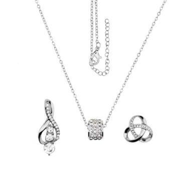 Imagem de Agemoss Conjunto de colar com pingente deslizante de cristal, banhado a ouro 14K, zircônia cúbica, design de nó de amor, corrente ajustável de 40,6-50,8 cm, presente de banquete/Natal, Adjustable