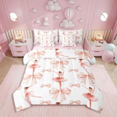 Imagem de Erosebridal Conjunto de edredom infantil com laço feminino, 7 peças, cama de solteiro em uma bolsa, estilo princesa sonhadora, para crianças, adolescentes e adultos, colcha de balé e dança, elegante