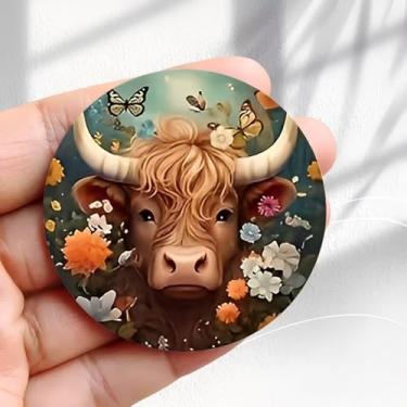 Imagem de Ímã de geladeira vintage Touro com design de borboletas -5,8 cm adesivo de geladeira redondo acrílico decoração retrô presente tamanho perfeito para geladeira, armário ou qualquer superfície magnética