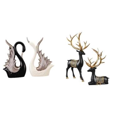 Imagem de Whtkoph Elegante Conjunto de Figuras de Cisne E Rena, Feitas de Cerâmica E Resina, Ideal para Decoração de Casa, Aniversários, Casamentos, Prateleiras E Coleç