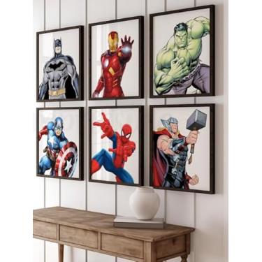 Imagem de Coleção de impressão artística de super-heróis, conjunto de 6, Batman, Homem de Ferro, Hulk, Capitão América, Homem-Aranha e Thor, arte de parede para meninos e crianças, personagens de quadrinhos