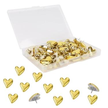 Imagem de 50pçs Tachinhas Coração, Tachinhas Decorativas Forma Coração Fofas para Quadro de Cortiça Fotos Posters Mapa Fixação Decoração Funcional Escritório Casa (Dourado)