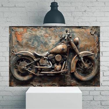 Imagem de Arte de parede em tela rústica vintage para motocicleta enferrujada - Pôster sem moldura de 20 x 30 cm - Decoração de casa e escritório para sala de estar, quarto, cozinha e café