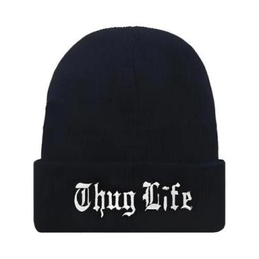 Imagem de Gorro De Inverno Masculino Quente De Lã Tricotado Com Bordado Thug Lif