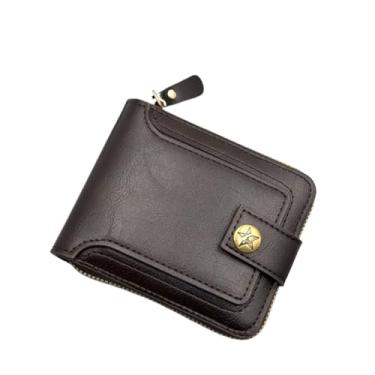 Imagem de Carteira masculina de couro PU com zíper estilo retrô carteiras curtas masculinas porta-cartões armazenamento de moedas bolsa de dinheiro, Marrom escuro, Clássico