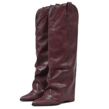 Imagem de EQAUDES Vestido feminino de cano alto, cano curto, cano curto, caubói, caubói, Borgonha, 35