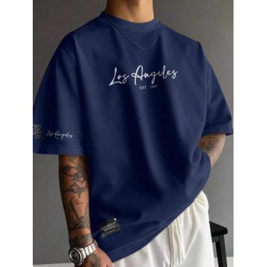Imagem de Camiseta Masculina Moda De Rua Estilo Los Angeles Manfinity, Marinho, 