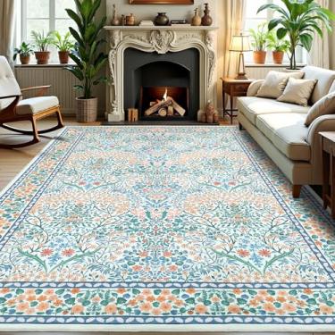 Imagem de GarveeHome Tapete floral 20 x 25 cm grande para sala de estar, tapetes boêmios macios para quarto, tapete botânico antiderrapante para sala de jantar, berçário, verde