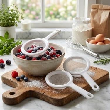 Imagem de Conjunto de coador fino multimalha, peneira de malha fina 80 100 200 para chá, café, nozes, suco de leite, caldo, smoothies, reutilizável, fácil de limpar, pacote com 3