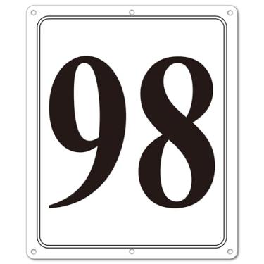 Imagem de i-CowFun Placa numerada de metal premium ao ar livre, refletiva 30,5 cm x 25,4 cm grandes placas de alumínio 98 para estacionamento, quadra de tênis, campo, armazém, corredor, edifício, doca, alta