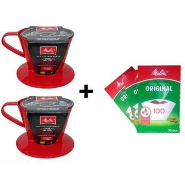 Imagem de kit 3 cx Filtro Papel 2 Suporte plást Melitta nº100 Vermelho