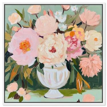 Imagem de Art Remedy Vasos de flores modernos em tela Horizon I com coloração rosa, moldura branca, 61 cm x 61 cm