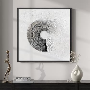 Imagem de Arte de parede abstrata moderna emoldurada em preto e branco, arte de pintura em tela quadrada minimalista para paredes, imagens geométricas de círculo para quarto, sala de jantar, sala de estar