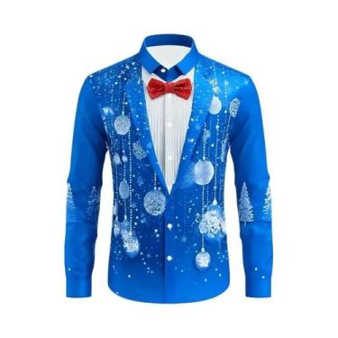 Imagem de Camisa Masculina De Natal De Manga Longa Com Lapela Casual Moda Festa 