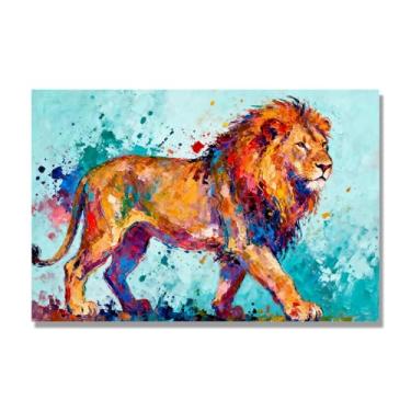 Imagem de NHLDZYH Respingo de tinta leão pintura em tela abstrata arte animal mural vívido chama a atenção para sala de estar decoração de casa moderna. A41. 30 x 45 cm. Apenas tela