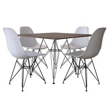 Imagem de Mesa De Jantar Eames Eiffel 90cm Amêndoa Quadrada Com 4 Cadeiras Branc