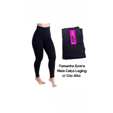 Imagem de Meia Calça Preta Sem Pé Fio 40 Lycra Tamanho Extra GG  Grande Cintura 