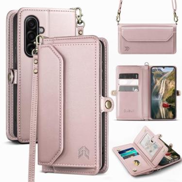 Imagem de DJBull Capa carteira para Samsung Galaxy A17 com suporte para cartão, alças de ombro e pulseira, couro PU macio, encaixe magnético, capa de telefone flip para mulheres e homens para Samsung A17 ouro