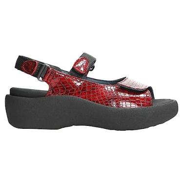 Imagem de Wolky Sandálias Rasteiras Femininas, Mini couro de crocodilo vermelho, 6.5-7
