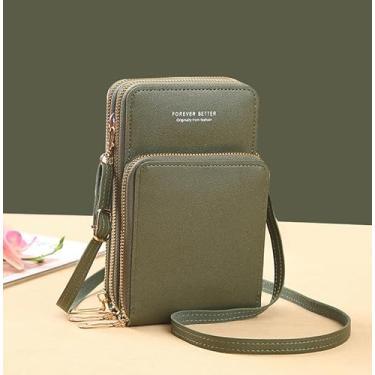 Imagem de Bolsa tiracolo feminina com tela sensível ao toque - Bolsa de telefone com bloqueio de RFID e alça de ombro, Verde escuro, Bolsa tiracolo