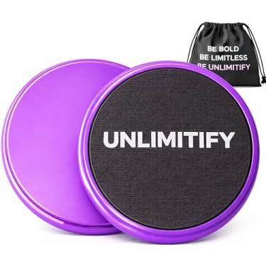 Imagem de UNLIMITIFY Deslizadores de núcleo de dupla face para exercícios – Discos deslizantes para abdômen e corpo inteiro | Planadores antiderrapantes para exercícios de madeira, azulejo e pisos lisos (roxo)