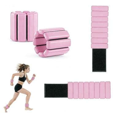Imagem de 2 pares de pesos de pulso ajustáveis MANO 500 g cada peso no tornozelo para mulheres e homens para treinamento de força, caminhada, fitness, ioga rosa