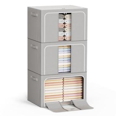 Imagem de LeArex Cestos de armazenamento de roupas com moldura de metal caixa de armazenamento dobrável organizadores de roupas recipientes de armazenamento para roupas, lençóis, cobertores, livros, brinquedos