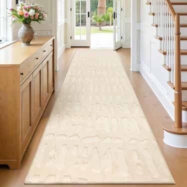 Imagem de Yamaziot Tapete de corredor lavável de 7,5 x 20,3 cm, antiderrapante, ultramacio, com base de borracha, grade de pedra irregular, corredor de corredor, tapete texturizado para quarto, lavanderia