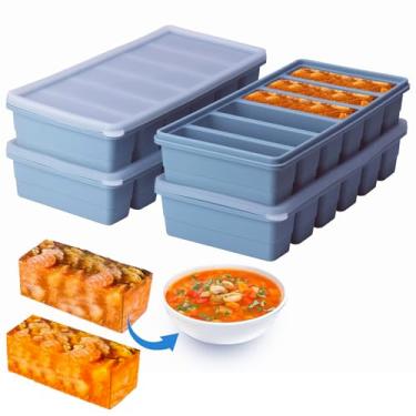 Imagem de Bandeja de silicone para freezer de 1/2 xícara com tampa – Pacote com 4 moldes de silicone para congelamento de vários molhos e outros pratos, faz com que 24 porções de cubos perfeitos de 1/2 xícara