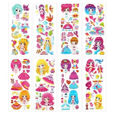 Imagem de Adesivos fofos, mais de 130 adesivos 3D diferentes sereia fofa 3D para scrapbook, incluindo sereia, vestido, concha, menina rosa, laço, etc