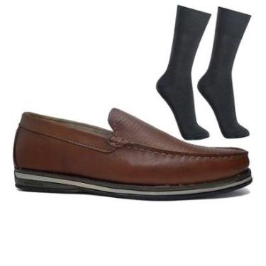 Imagem de Kit Sapato Democrata Mocassim Couro Masculino + P-Masculino