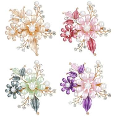 Imagem de Pacote com 4 presilhas de luxo com glitter brilhantes pedras preciosas cristais strass retrô vintage borboleta metal francês presilhas de cabelo jacaré snap grampos de cabelo acessórios para mulheres