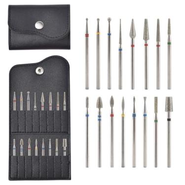 Imagem de KAZIPOP Suporte de brocas de unha de 16 furos com 16 peças, kit de brocas de unhas de gel acrílico, à prova de poeira, portátil, bolsa de armazenamento para removedor de cutículas (preto)