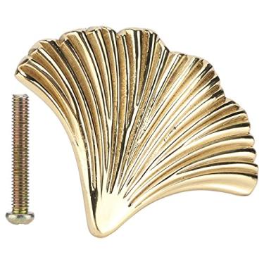 Imagem de Puxador de móveis em forma de Ginkgo, puxadores simples de latão moderno nórdico para portas inacabadas gavetas de estante guarda-roupas puxadores de cômoda
