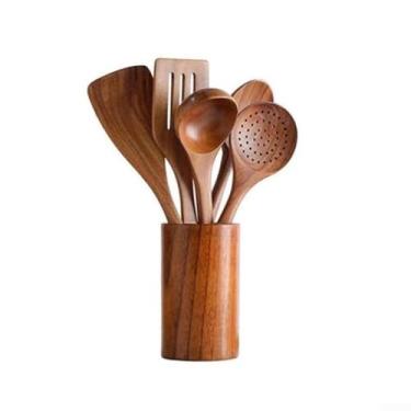 Imagem de 468Pcs Natural Wooden Cooking Spoons Set - Lightweight, Eco-Friendly Kitchen Utensils Soup, Rice, More (6Pcs)(5+1pcs)