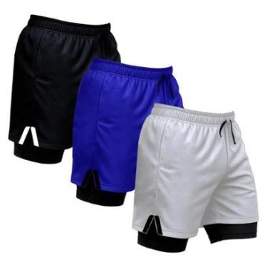 Imagem de Kit 3 Shorts Masculinos de Treino com Forro Interno Faixa Lateral e Ajuste Seguro-Masculino
