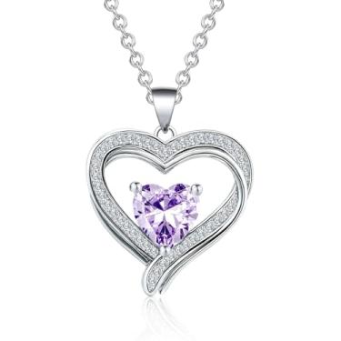 Imagem de JULLJUS Colar de prata com pedra do mês de nascimento para mulheres, colares com pingente de amor, pedra de nascimento de zircônia cúbica, presentes de aniversário para namorada, esposa, mãe, filha