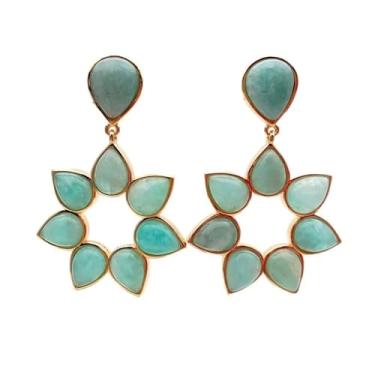 Imagem de DWBPGVUN Brincos elegantes em forma de flor verde 26 x 27 mm pedras preciosas joias presentes