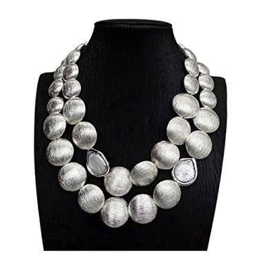 Imagem de DWBPGVUN Colar com 2 fileiras de moedas brancas cultivadas em prata banhada a prata, 45,7 cm